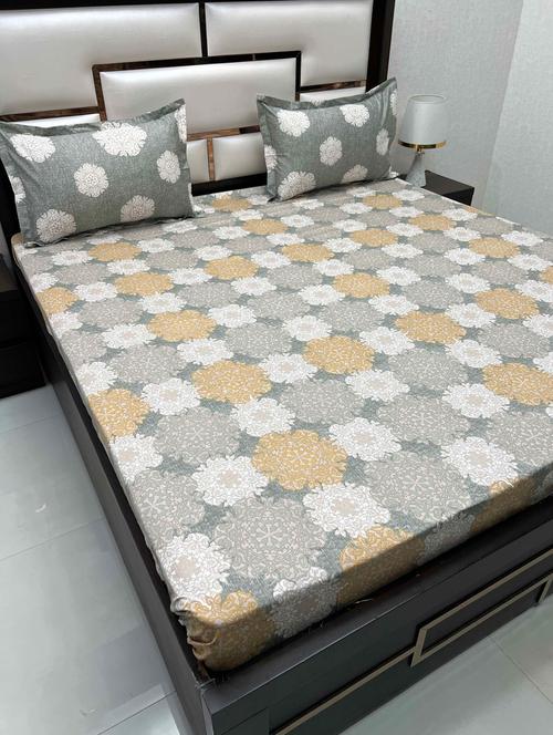 printed tc fitted king-sized bedsheet with 2 pillow covers - 21602699 - Very Small Image - 1