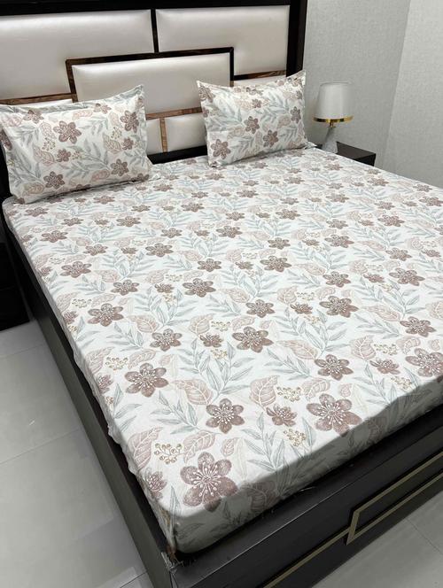 printed tc fitted king-sized bedsheet with 2 pillow covers - 21602745 - Very Small Image - 1