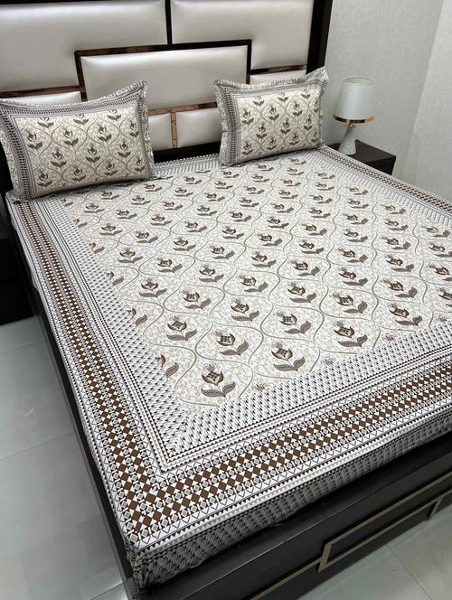 printed tc fitted king-sized bedsheet with 2 pillow covers - 21602780 - Very Small Image - 1