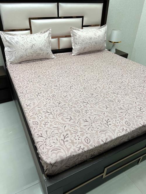 printed tc fitted king-sized bedsheet with 2 pillow covers - 21602811 - Very Small Image - 1