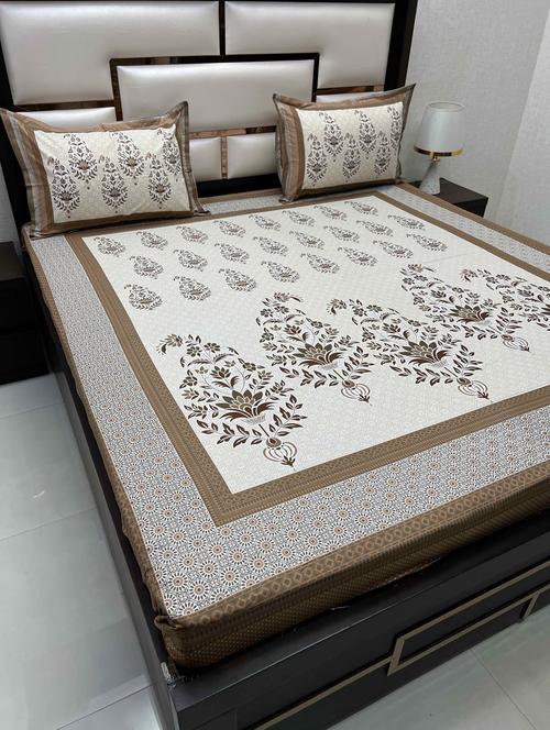printed tc fitted king-sized bedsheet with 2 pillow covers - 21602816 - Very Small Image - 1