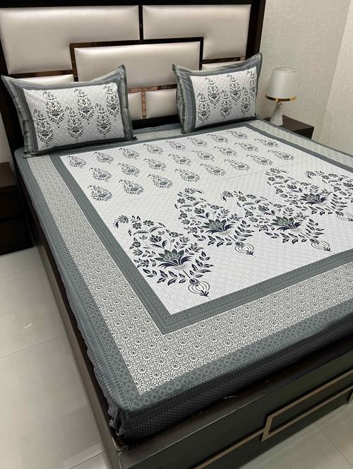 printed tc fitted king-sized bedsheet with 2 pillow covers - 21602817 - Very Small Image - 1