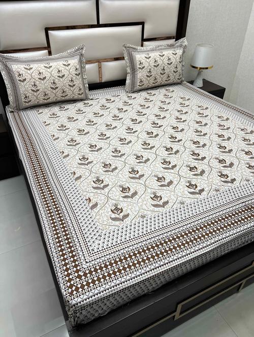 printed tc fitted king-sized bedsheet with 2 pillow covers - 21602818 - Very Small Image - 1