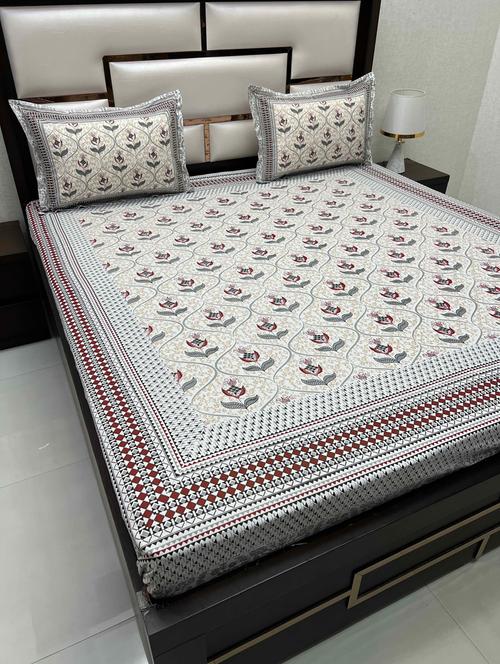 printed tc fitted king-sized bedsheet with 2 pillow covers - 21602819 - Very Small Image - 1