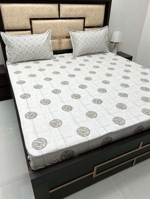 printed tc fitted king-sized bedsheet with 2 pillow covers - 21602838 - Very Small Image - 1