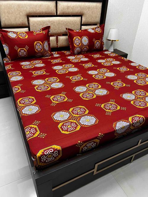 printed tc fitted king-sized bedsheet with 2 pillow cover - 21602850 - Very Small Image - 1