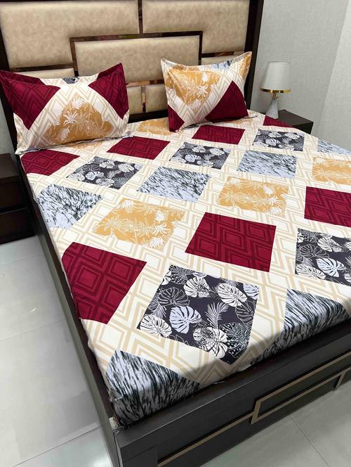 printed tc fitted king-sized bedsheet with 2 pillow covers - 21602855 - Very Small Image - 1
