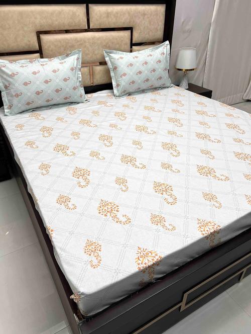 printed tc fitted king-sized bedsheet with 2 pillow covers - 21602861 - Very Small Image - 1