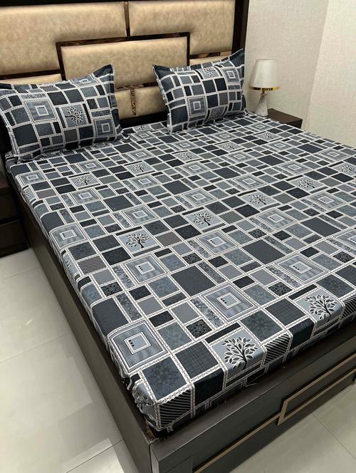 printed tc fitted king-sized bedsheet with 2 pillow covers - 21602878 - Very Small Image - 1