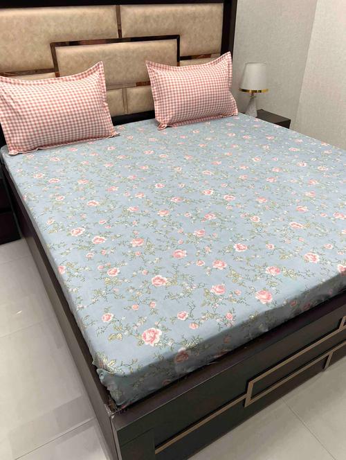 printed tc fitted king-sized bedsheet with 2 pillow cover - 21602888 - Very Small Image - 1