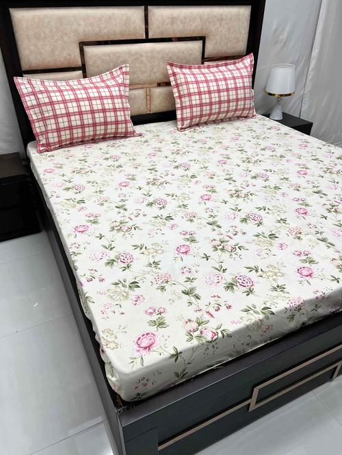 printed tc fitted king-sized bedsheet with 2 pillow covers - 21602900 - Very Small Image - 1