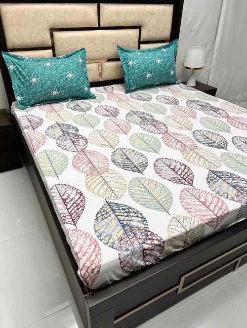 printed tc fitted king-sized bedsheet with 2 pillow covers - 21602903 - Very Small Image - 1