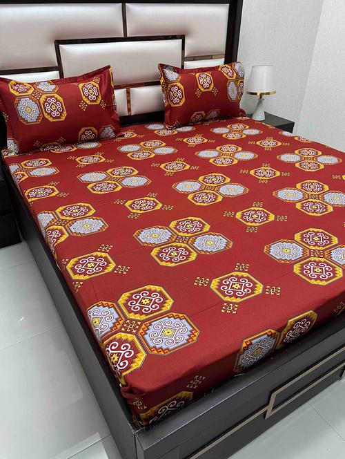 printed tc fitted king-sized bedsheet with 2 pillow covers - 21602908 - Very Small Image - 1