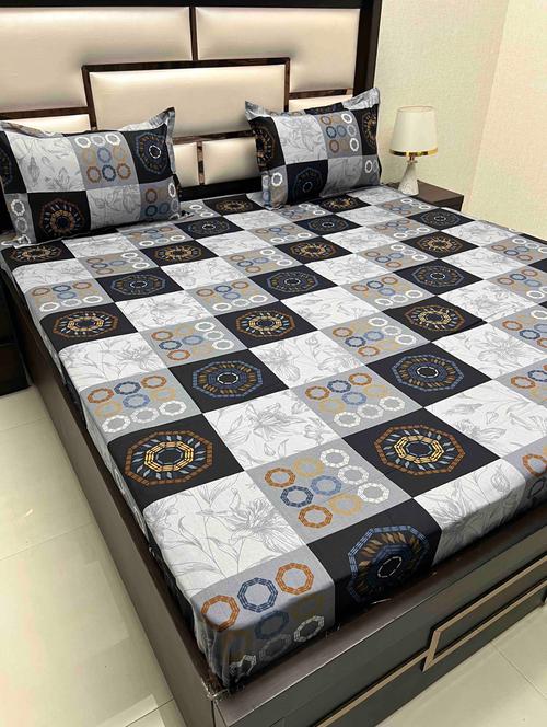 printed tc fitted king-sized bedsheet with 2 pillow covers - 21602911 - Very Small Image - 1