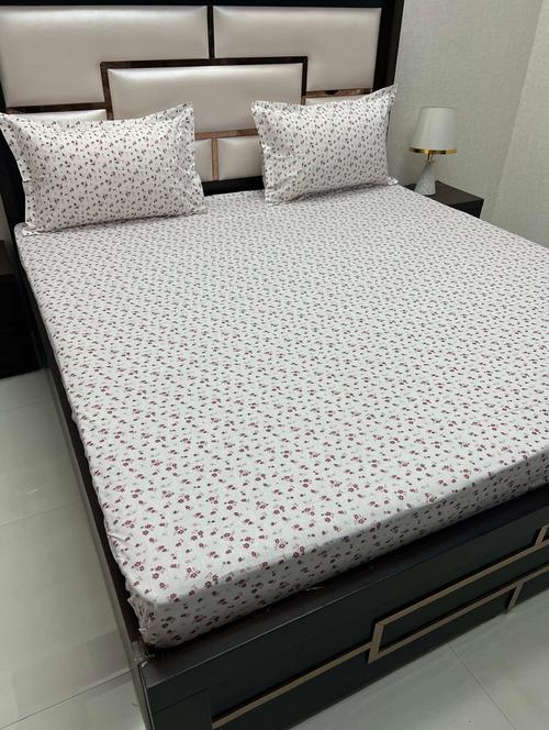 floral printed tc fitted king-sized bedsheet with 2 pillow covers - 21602934 - Very Small Image - 1