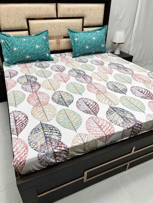 printed tc fitted king-sized bedsheet with 2 pillow covers - 21602967 - Very Small Image - 1