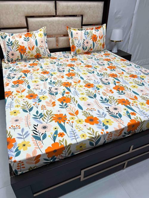 printed tc fitted king-sized bedsheet with 2 pillow covers - 21602997 - Very Small Image - 1
