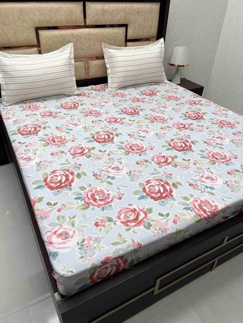 printed tc fitted king-sized bedsheet with 2 pillow covers - 21602999 - Very Small Image - 1
