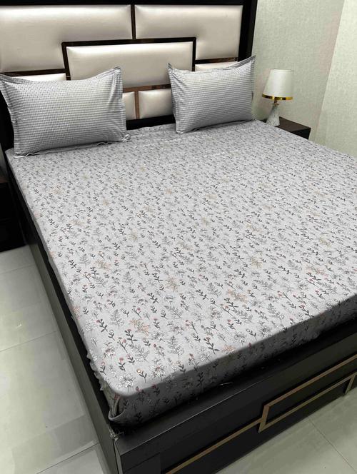 printed tc fitted king-sized bedsheet with 2 pillow covers - 21603010 - Very Small Image - 1