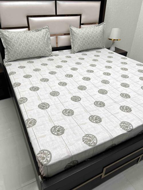 printed tc fitted king-sized bedsheet with 2 pillow covers - 21603018 - Very Small Image - 1