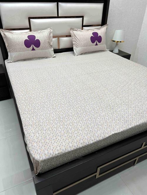 printed tc fitted king-sized bedsheet with 2 pillow covers - 21603043 - Very Small Image - 1