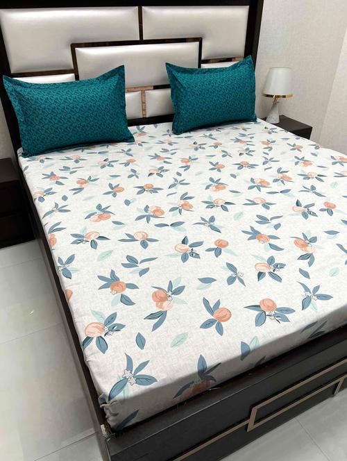 printed tc fitted king-sized bedsheet with 2 pillow covers - 21603047 - Very Small Image - 1