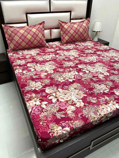 printed tc fitted king-sized bedsheet with 2 pillow covers - 21603048 - Very Small Image - 1