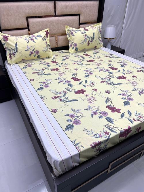 floral bed printed tc fitted king-sized bedsheet with 2 pillow covers - 21603054 - Very Small Image - 1