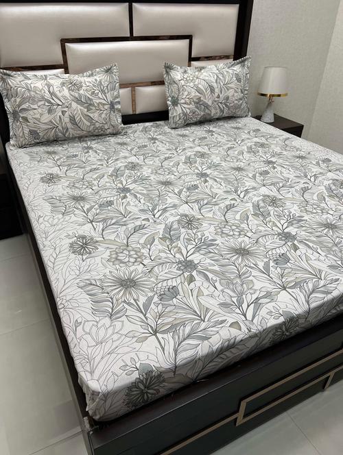 printed tc fitted king-sized bedsheet with 2 pillow covers - 21603074 - Very Small Image - 1