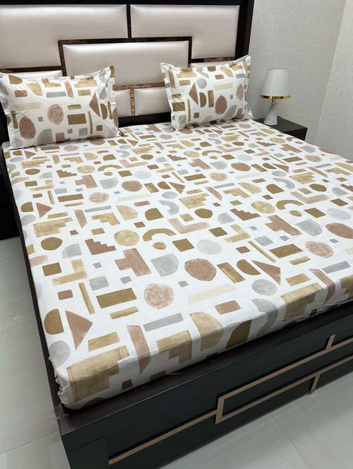 printed tc fitted king-sized bedsheet with 2 pillow covers - 21603075 - Very Small Image - 1