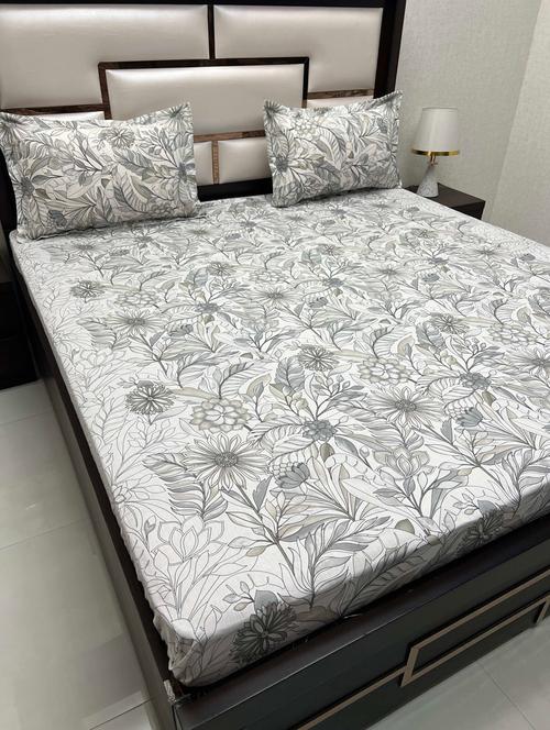 printed tc fitted king-sized bedsheet with 2 pillow covers - 21603106 - Very Small Image - 1