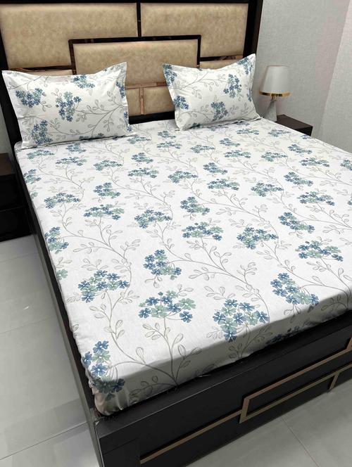 printed tc fitted king-sized bedsheet with 2 pillow covers - 21603113 - Very Small Image - 1