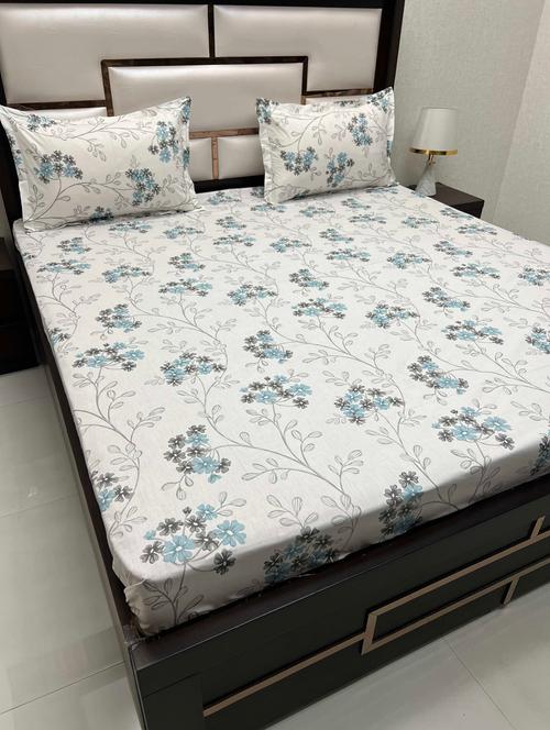 printed tc fitted king-sized bedsheet with 2 pillow covers - 21603114 - Very Small Image - 1