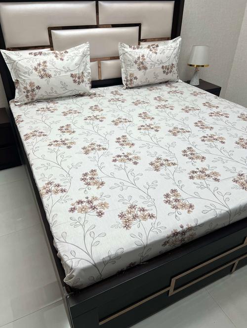 printed tc fitted king-sized bedsheet with 2 pillow covers - 21603115 - Very Small Image - 1