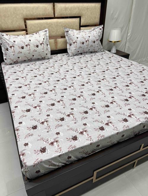 printed tc fitted king-sized bedsheet with 2 pillow covers - 21603129 - Very Small Image - 1
