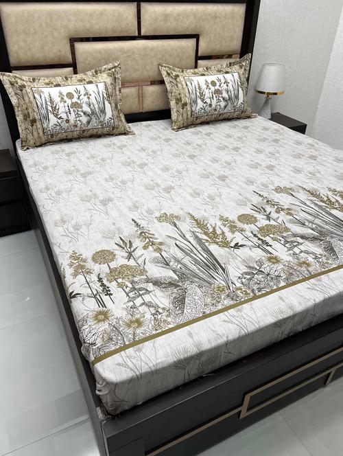 printed tc fitted king-sized bedsheet with 2 pillow covers - 21603130 - Very Small Image - 1