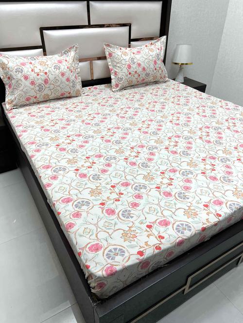 printed tc fitted king-sized bedsheet with 2 pillow covers - 21603137 - Very Small Image - 1