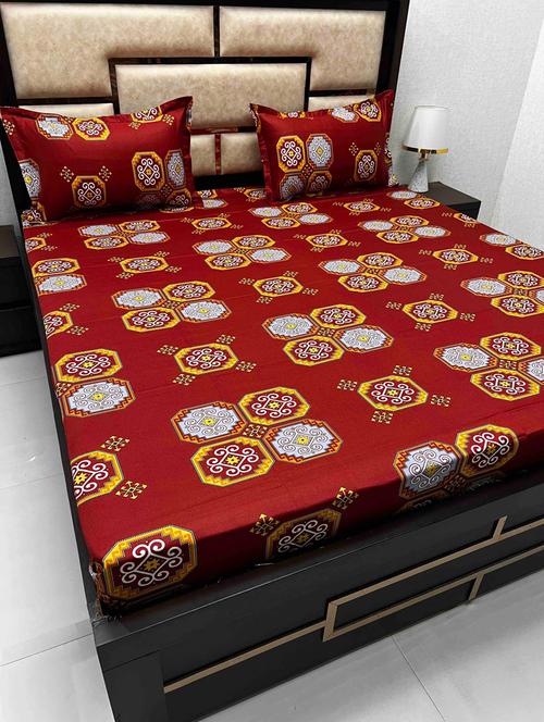 printed tc fitted king-sized bedsheet with 2 pillow covers - 21603139 - Very Small Image - 1