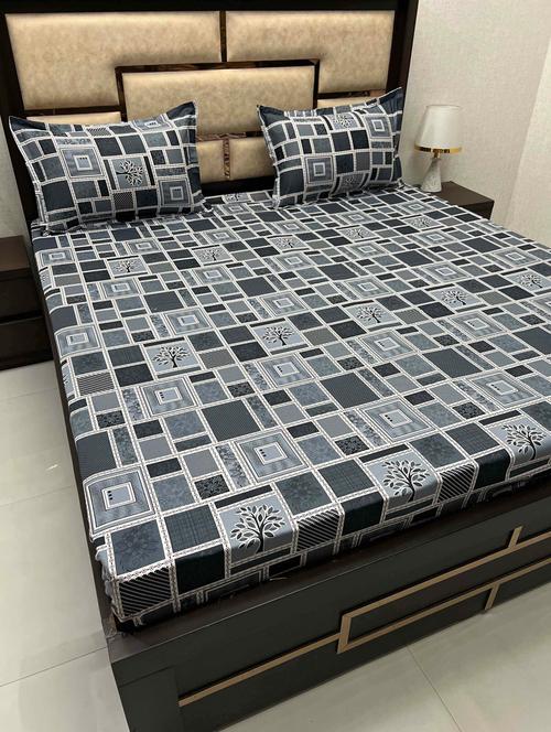 printed tc fitted king-sized bedsheet with 2 pillow covers - 21603145 - Very Small Image - 1