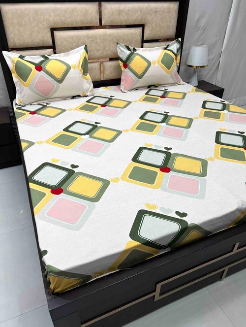 printed tc fitted king-sized bedsheet with 2 pillow covers - 21603157 - Very Small Image - 1
