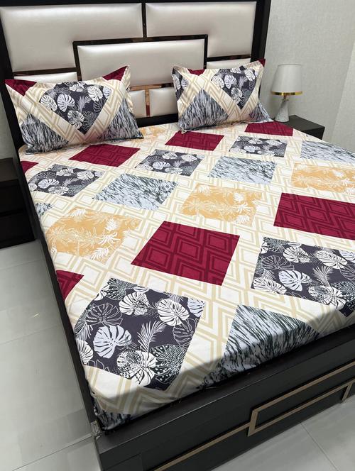 printed tc fitted king-sized bedsheet with 2 pillow covers - 21603164 - Very Small Image - 1