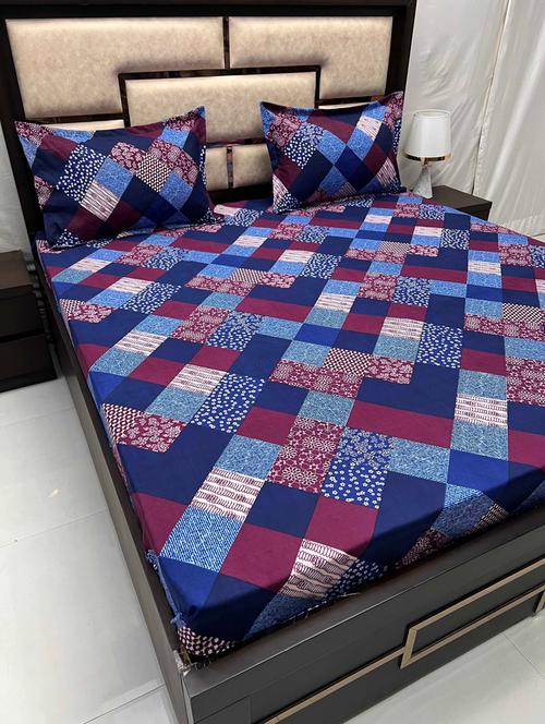 printed tc fitted king-sized bedsheet with 2 pillow covers - 21603167 - Very Small Image - 1