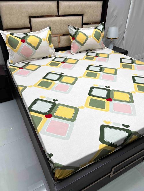 printed tc fitted king-sized bedsheet with 2 pillow covers - 21603172 - Very Small Image - 1