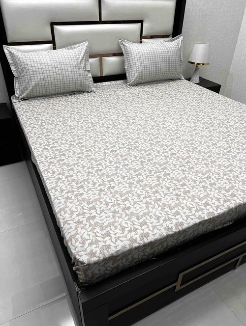 printed tc fitted king-sized bedsheet with 2 pillow covers - 21603199 - Very Small Image - 1