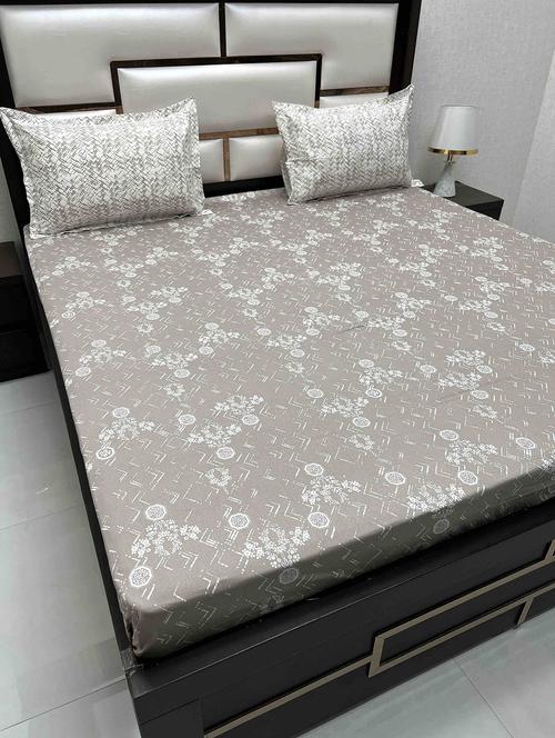 printed tc fitted king-sized bedsheet with 2 pillow covers - 21603201 - Very Small Image - 1