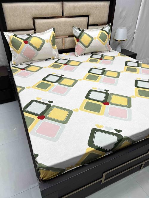 geometric printed tc fitted king-sized bedsheet with 2 pillow covers - 21603215 - Very Small Image - 1