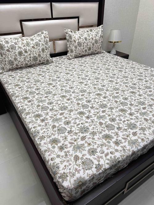 printed tc fitted king-sized bedsheet with 2 pillow covers - 21603222 - Very Small Image - 1