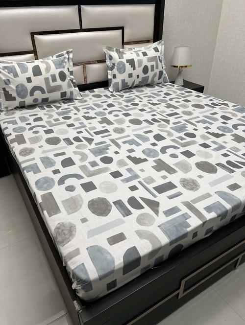 printed tc fitted king-sized bedsheet with 2 pillow cover - 21603233 - Very Small Image - 1
