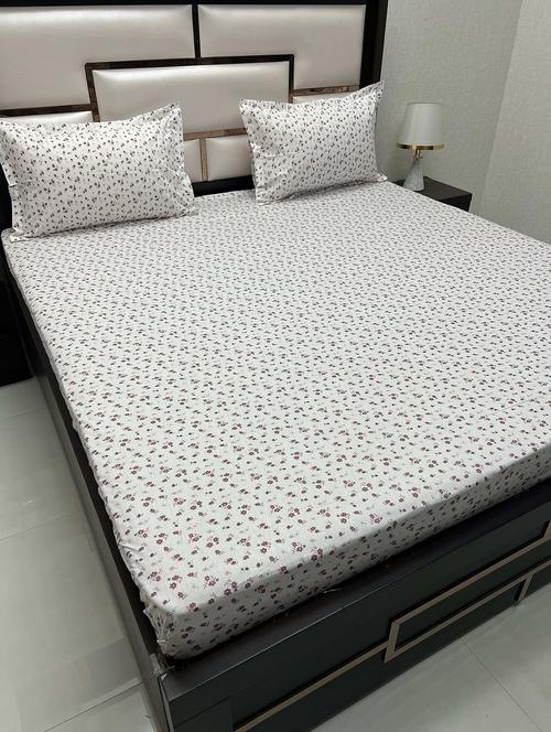 floral printed tc fitted king-sized bedsheet with 2 pillow covers - 21603235 - Very Small Image - 1
