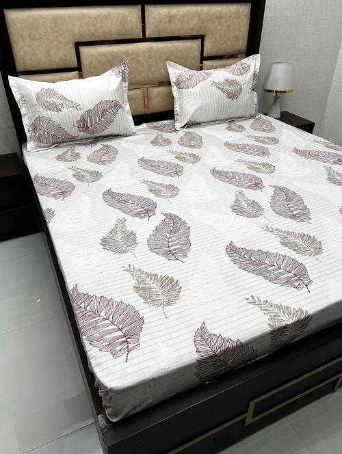 printed tc fitted king-sized bedsheet with 2 pillow covers - 21603266 - Very Small Image - 1